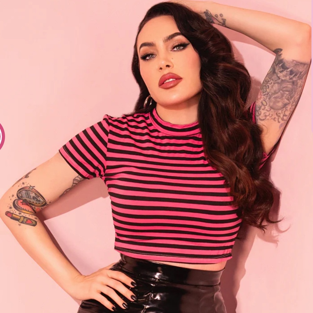 Vixen by Micheline Pitt Bold Striped Crop Top